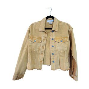 Womens Q2 Cropped Denim Jacket With Raw Hem & Button Front Closure - Size S